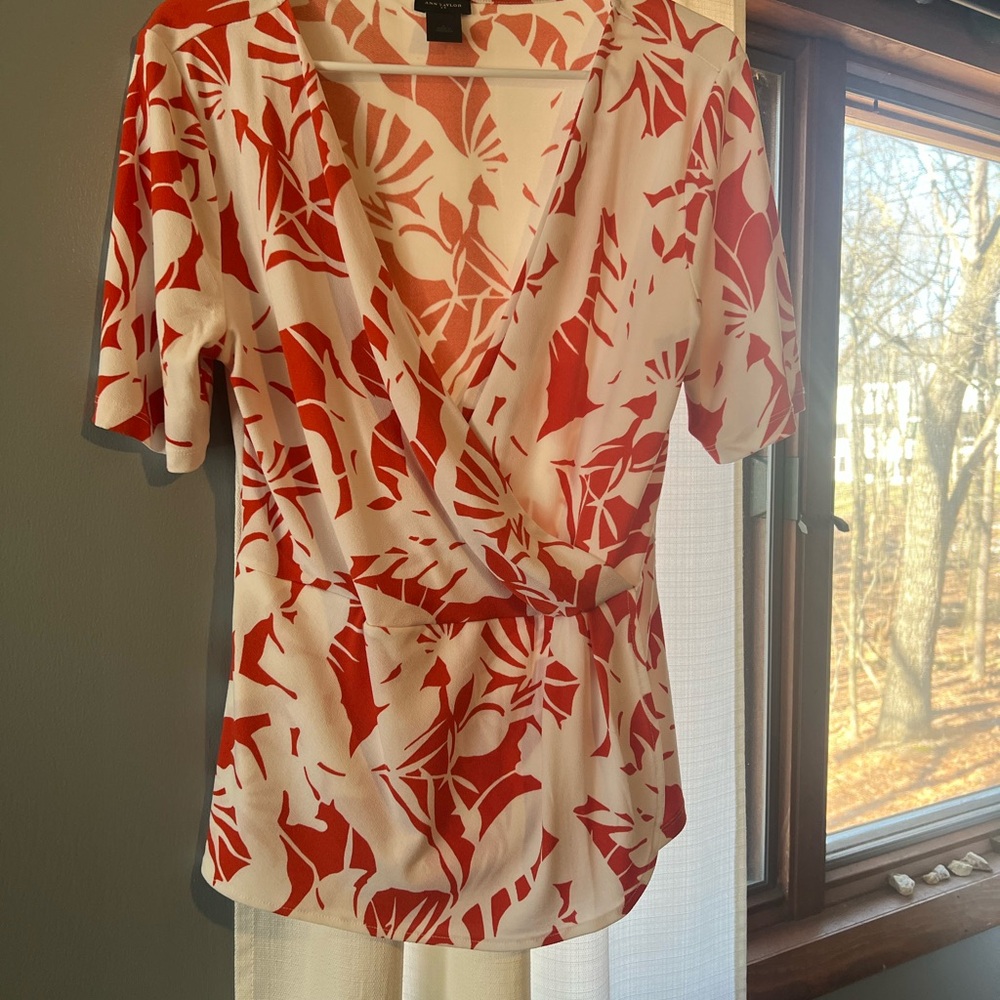 Women's Orange and White Wrap Top